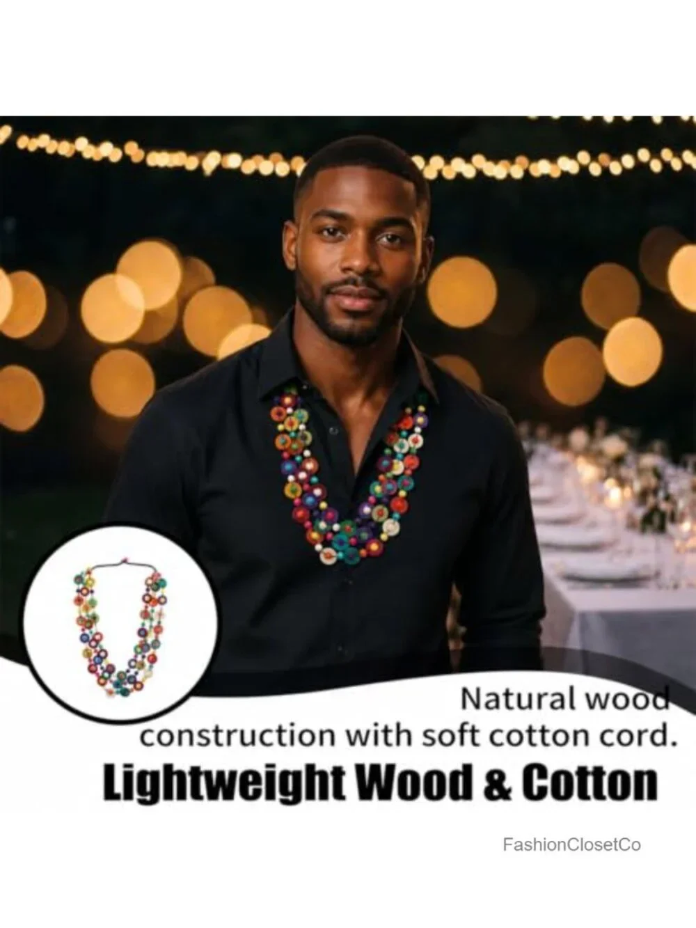 Handmade Wooden Coconut Shell Bohemian Layered Beaded Necklace